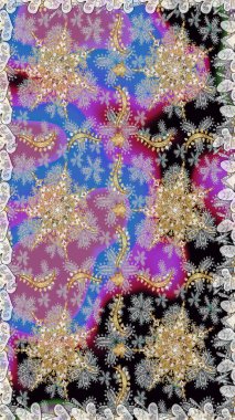 Gri renklerde, altın çiçekli altın desenler. Senin tasarımın için, duvar kağıdı. Altın rengi, kusursuz çizim. Raster geometrik arkaplanı.