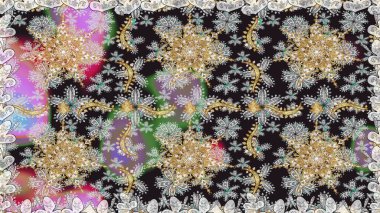 Gri renklerdeki altın element. Antika altın tekrarlanabilir duvar kağıdı. Damask pürüzsüz yineleme kalıbı. Barok tarzında altın çiçekli süs..