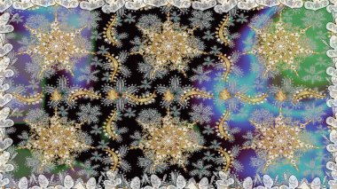 Kusursuz raster arka plan. Şık bir grafik desen. Duvar kâğıdı barok, İspanyol kumaşı. Gri renklerdeki altın elementler. Çiçek deseni.