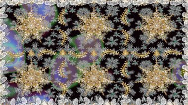 Altın elementli gri renkler. Kusursuz altın desen. Raster altın çiçek süsü brokar kumaş ve cam desenli. Çiçek desenli altın metal..