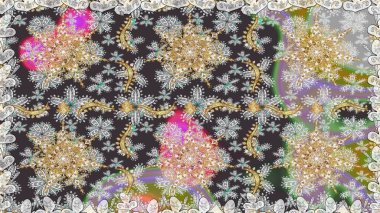 Raster oryantal süs. Gri renkli ve altın elementli altın desenli. Barok tarzında kusursuz bir doğulu süsü. Geleneksel klasik altın desen.