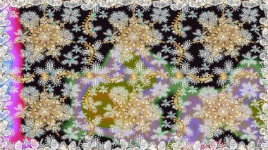 Gri renkli ve altın elementli altın desenli. Süslü raster dekorasyonu. Barok tarzında duvar kağıdı tasarımı için kusursuz damaske deseni arkaplanı.