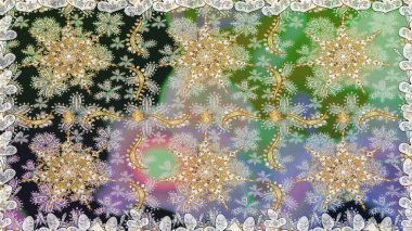 Senin tasarımın için, duvar kağıdı. Raster geometrik arka plan. Altın rengi, kusursuz çizim. Tarafsız renklerde altın desenli altın çiçekli elementler.