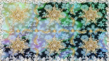 Tarafsız renkler ve altın elementler. Raster altın çiçek süsü brokar kumaş ve cam desenli. Kusursuz altın desen. Çiçek desenli altın metal..