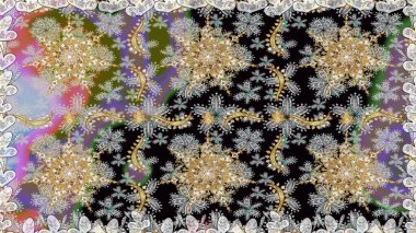 Klasik raster sarısı, kusursuz desen. Klasik klasik klasik arka plan. Geleneksel oryantasyon süsü. Gri renklerde, altın elementlerle kusursuz desen.