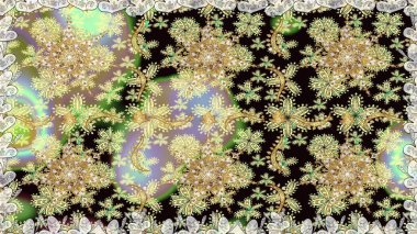 Raster Golden Mehndi kusursuz desen. Kına dövmeli süs çiçekleri, altın çıkartmalar, mehndi ve yoga tasarımı, kartlar ve parmak izleri. Tarafsız renklerde desen.