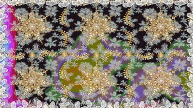 Raster altın pürüzsüz desen. Gri renkli ve altın elementli altın desenli. Arkaplan, kumaş, altın duvar kağıdı. Düz elle çizilmiş vintage koleksiyonu.