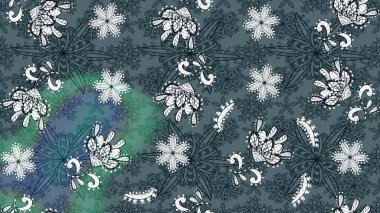 Yeşil ve mavi renklere karalamalar çizilmiş çiçek deseni. Raster illüstrasyonu.