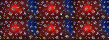 Raster illüstrasyonundaki çiçek desenli çizim. Kahverengi ve kırmızı renkte çiçekler. Düz Çiçek Elementleri Tasarımı. Renkli Bahar Teması çizim şablonu.