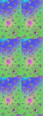 Düz Çiçek Elementleri Tasarımı. Yeşil ve mor renkli çiçekler. Renkli Yaz Temalı eskiz kalıbı. Çiçekli retro deseni çiz.