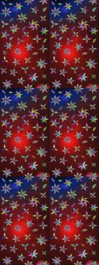 Üzerinde gelincikler ve vadi zambakları olan renkli çiçek desenli nakış deseni. Tekstil tasarımı için kırmızı ve kahverengi renkli geleneksel halk çiçekleri..