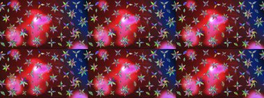 Çiçekli karalama şeklinde Raster çiçek deseni. Kahverengi ve kırmızı renkte çiçekler. Yumuşak, bahar çiçekli arka plan.