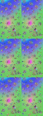 Tekstil, kumaş, kapaklar, duvar kağıtları, baskı, naylon, koleksiyon defteri, örgü, dekupaj için güzel bir eskiz. Millefleur 'lar. Küçük yeşil ve mavi renkte güzel bir besin torbası deseni, çiçekler..