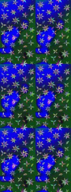 Raster illüstrasyonundaki çiçek desenli çizim. Mavi ve yeşil renkte çiçekler.