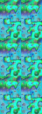 Mavi ve yeşil renkli çiçekler. Gömlek baskısı için çiçek boyası. Çiçek eskiz kalıbı geçmişi.