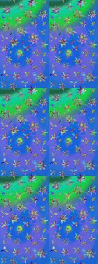 Mavi ve yeşil renklerde güzel bir tekstil. Suluboya çiçekli çiçek deseni. Raster illüstrasyonu.