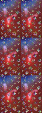 Düz Çiçek Elementleri Tasarımı. Renkli Yaz Temalı eskiz kalıbı. Kahverengi ve kırmızı renkte çiçekler. Raster illüstrasyonunda çiçek deseni çizimi.