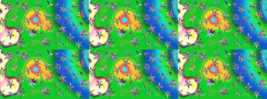 Varicologreen ve Blue Raster çizim çizimi. Küçük çiçekteki sevimli çiçek deseni. Birçok yeşil ve mavi soyut çiçekli tropikal çizim deseni.