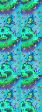 Sabıka fotoğraflarında, bebek kıyafetlerinde, duvar kâğıtlarında, paket kutularında falan kullanılabilir. Zarif, parlak ve eskiz mavi ve yeşil çiçek deseni tasarımı.