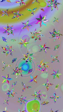 Güzel kumaş deseni. Raster Illustrasyon 'daki Çiçek Deseni' nin son moda çizimi. Düz Çiçek Elementleri Tasarımı. Renkli Yaz Teması çizim şablonu.