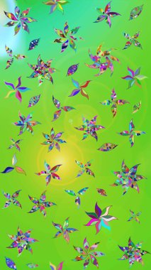 Tropik çiçek desenleri. Raster illüstrasyonu. Yeşil ve mavi renkte çiçekler.