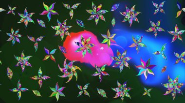 Mavi ve gri renkte çiçekler. Raster illüstrasyonu. Çiçek süslemeli çizim deseni.