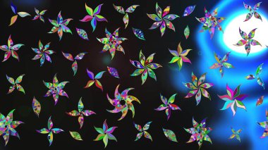 Gri ve mavi renkte çiçekler. Raster illüstrasyonunda çiçek deseni çizimi.