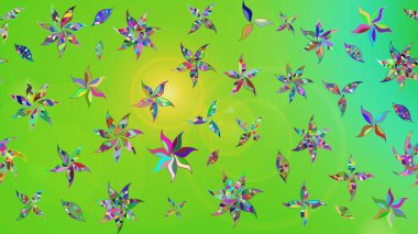 Düz Çiçek Elementleri Tasarımı. Renkli Bahar Teması eskiz kalıbı. Raster illüstrasyonu. Yeşil ve sarı renkte zarif çiçekli suluboya.