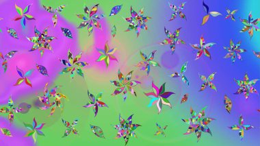 Mor ve yeşil renkte çiçekler. Renkli Bahar Teması eskiz kalıbı. Düz Çiçek Elementleri Tasarımı. Çiçekle çizim deseni.