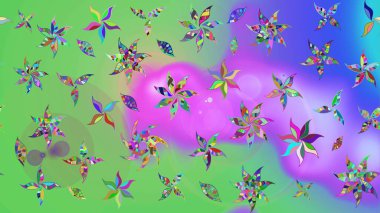 Yeşil ve mor el çizimi desen. Karalama çiçekleri çizim kalıbı. Raster deseni. Sanat ilham verici ve menekşe tarzı çiçekler ve arkaplan bırakıyor.