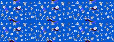 Renkli çizim kalıbı. Raster illüstrasyonu. Mavi ve nötr renklerde şirin tekstil tarzında. Çiçek arkaplan. Çiçek duvar kağıdı.