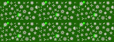 Yeşil ve nötr renklerde. Raster illüstrasyonu. Yeşil ve nötr papatyalardan oluşan yeşil ve nötr bir desen.