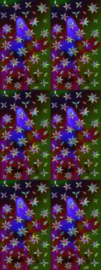 Modern çiçek arkaplanı. Moda baskıları için zarif bir şablon. Halk tarzı. Parlak renkli çiçekleri ve yeşil ve kahverengi renkte yaprakları olan harika bir çiçek deseni..