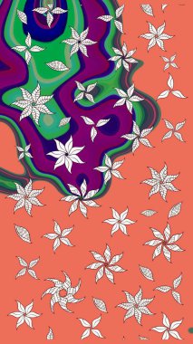 Çiçekler turuncu ve nötr renklerde. Hediye ambalaj kağıdı, tebrik kartları, posterler ve pankart tasarımı. Raster düz çiçek çizim deseni.