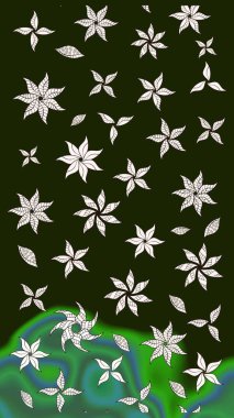 Renkli grunge, soyut arkaplanı kologray ve yeşil çiçeklerle süslüyor. Parmak izi, kumaş, duvar kâğıdı, tekstil için raster dokusu. Nakış desenli çiçek deseni..