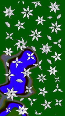 Yeşil ve nötr renklerde güzel bir tekstil. Raster illüstrasyonu. Suluboya çiçekli çiçek deseni.