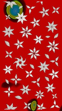 Tekrar eden çiçek arkaplanı, zarif kırmızı ve nötr çiçek duvar kağıdı. Kırmızı ve nötr renkler üzerine çiçek desenli çizimler, el yapımı papatyalar, papatyalar..