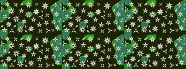 Gri ve yeşil renklerde. Raster illüstrasyonu. Çiçekli güzel suluboya desen.