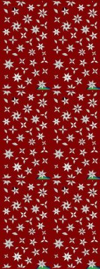 Raster illüstrasyonu. Şirin çiçekli eskiz deseni ve kırmızı ve nötr renklerde yapraklar, suluboya çiçek deseni, duvar kağıdı, kart veya kumaş için fayanslı.