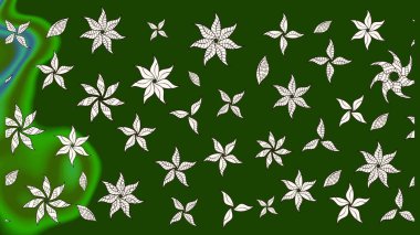 Yeşil ve nötr küçük çiçekler ve yeşil ve nötr renklerdeki komik böcekler, raster desen, illüstrasyon.