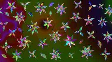 Raster illüstrasyonundaki çiçek desenli çizim. Düz Çiçek Elementleri Tasarımı. Renkli Bahar Teması eskiz kalıbı. Süslü kumaş deseni.