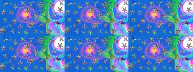 Mavi ve mor renkli çiçekler. Raster illüstrasyonunda çiçek deseni çizimi.