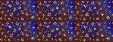 Renkli Bahar Teması eskiz kalıbı. Düz Çiçek Elementleri Tasarımı. Mor ve mor renkli çiçekler. Raster illüstrasyonunda çiçek deseni çizimi.