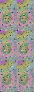 Vadinin çiçekleri tarafsız ve yeşil renklerde. Çiçekler. Soyut etnik raster çizim kalıbı.