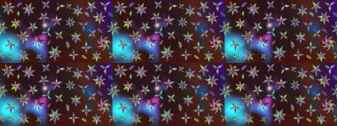 Raster - stok. Eskiz arkaplan modeli. Yapraklı çiçekler ve papatya çiçekleri kahverengi ve mavi renklerde.