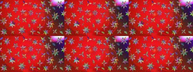 Çiçeksel elementlerle süslenmiş zarif raster dokusu. Küçük çiçekte hoş bir çiçek deseni var. Parlak çiçekli kırmızı ve kahverengi renkler üzerine soyut çizim deseni.