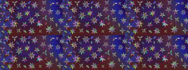 Raster suluboya çiçek deseni, narin çiçekler, menekşe ve mor çiçekler, tebrik kartı şablonu. Güzel kumaş deseni.