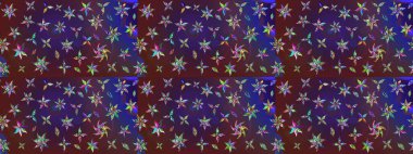 Raster illüstrasyonundaki çiçek desenli çizim. Mor ve mor renkte çiçekler.