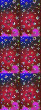 Kırmızı ve mavi renklerde. Raster illüstrasyonu. Kırmızı ve mavi renkte kırmızı ve mavi papatyalar..