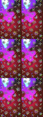 Raster suluboya çiçek deseni, narin çiçekler, kırmızı ve mor çiçekler, tebrik kartı şablonu. Raster Güzel kumaş deseni.